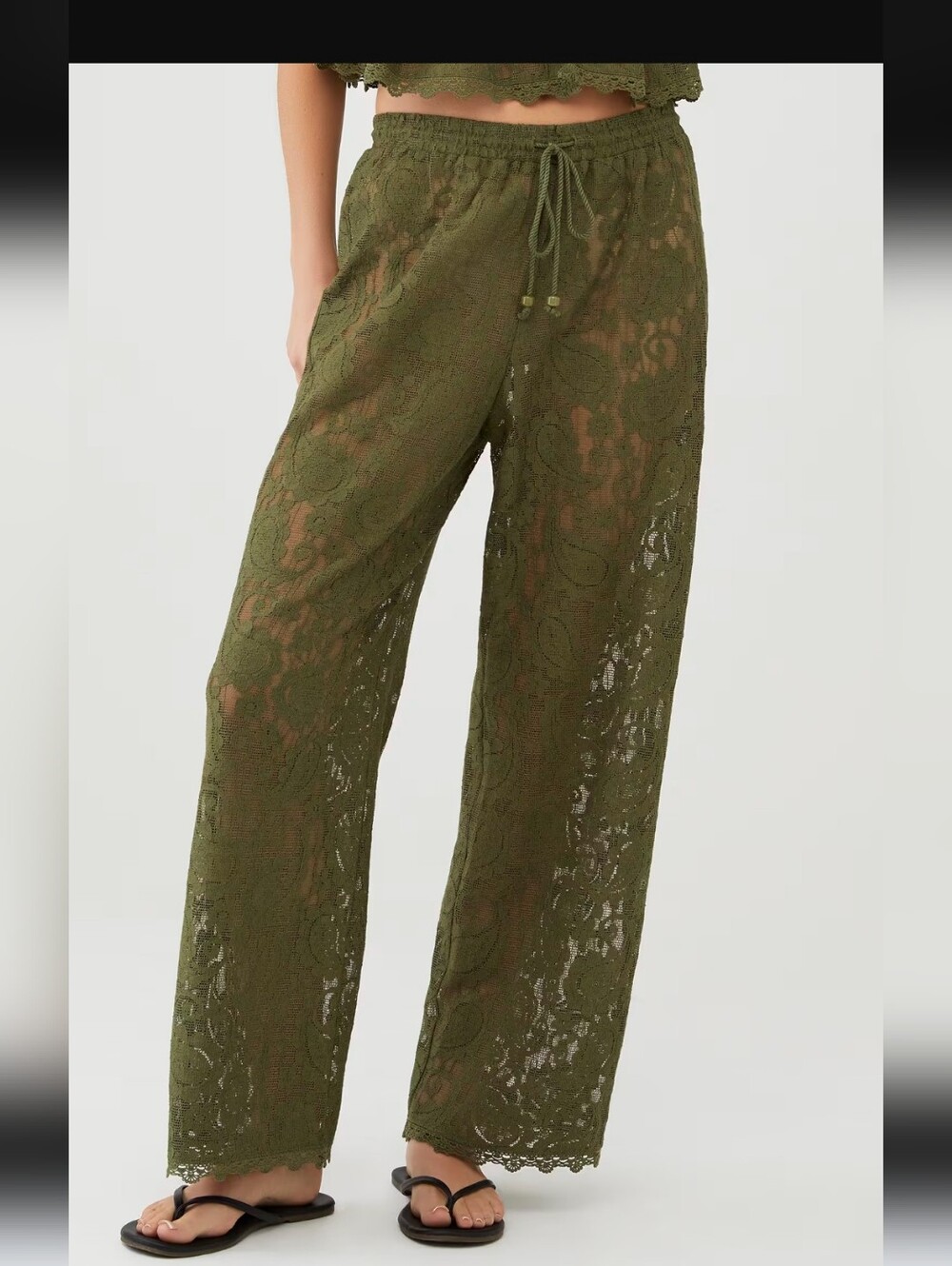 Etre Aime Olive Lace Wide-Leg Pants SZ M New With Tags